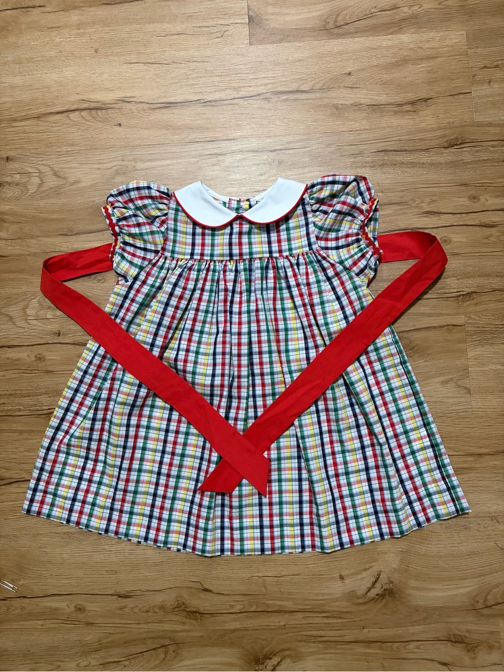 The Beaufort Bonnet Company Girls Plaid Dress with Red Sash